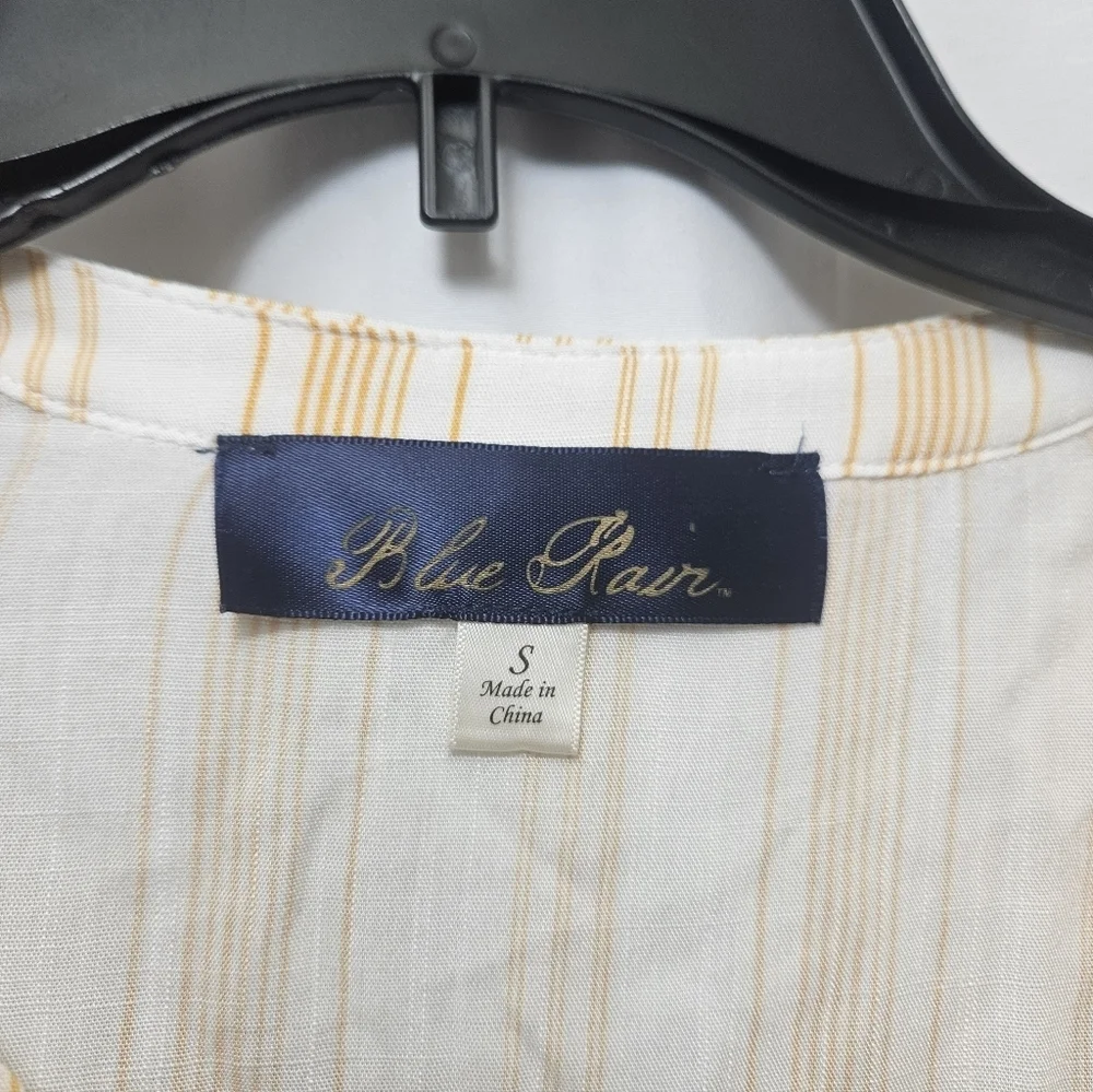 Blue Rain Women's Top White Yellow Striped 3/4 Sleeve Tie-Front Blouse!